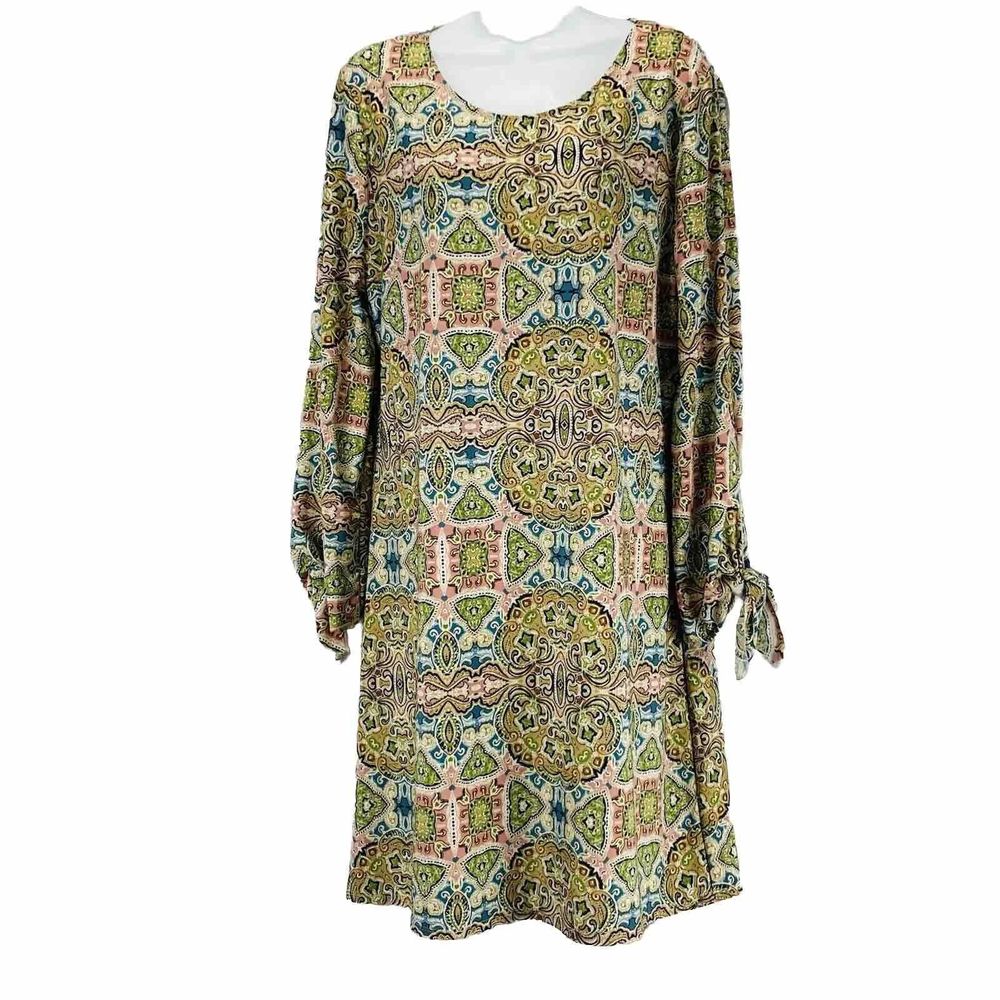 Tacera Women’s Size L Green Multicolored Patterned Comfortable Polyester Dress